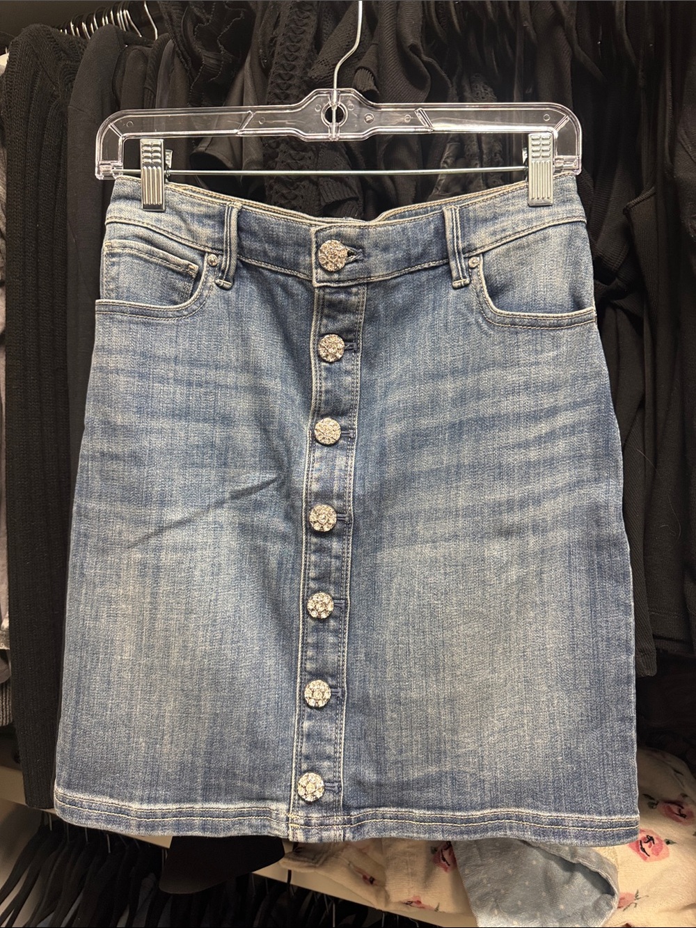 White House Black Market Light Blue Denim Button-Front Mini Skirt